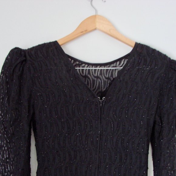 Vintage Black Cocktail Dress Beaded Lace Wedding Black Tie Holiday Party 10 - Picture 13 of 16